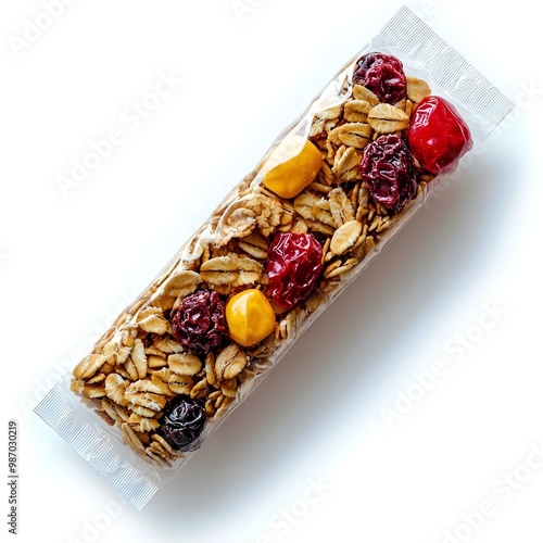 Resealable Plastic Packaging for Granola Bars on White Background photo