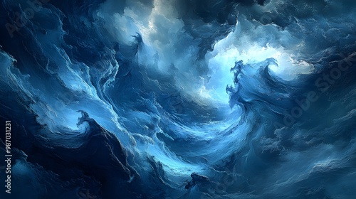 Abstract Digital Art Depicting Whirlpools of Water in Shades of Blue