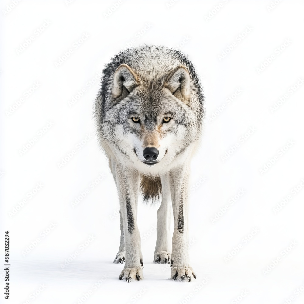 Fototapeta premium A wolf standing in the snow looking at the camera