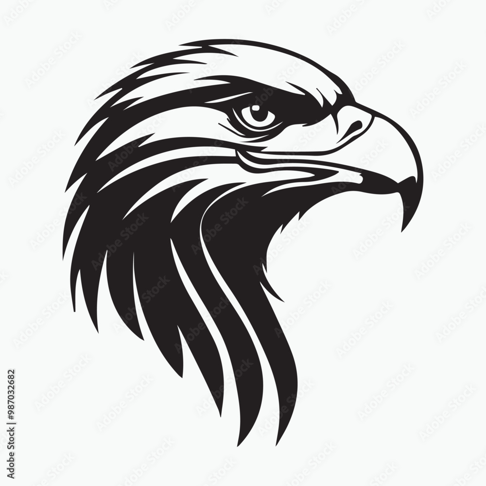 Obraz premium Black eagle head logo Vector Silhouette on white