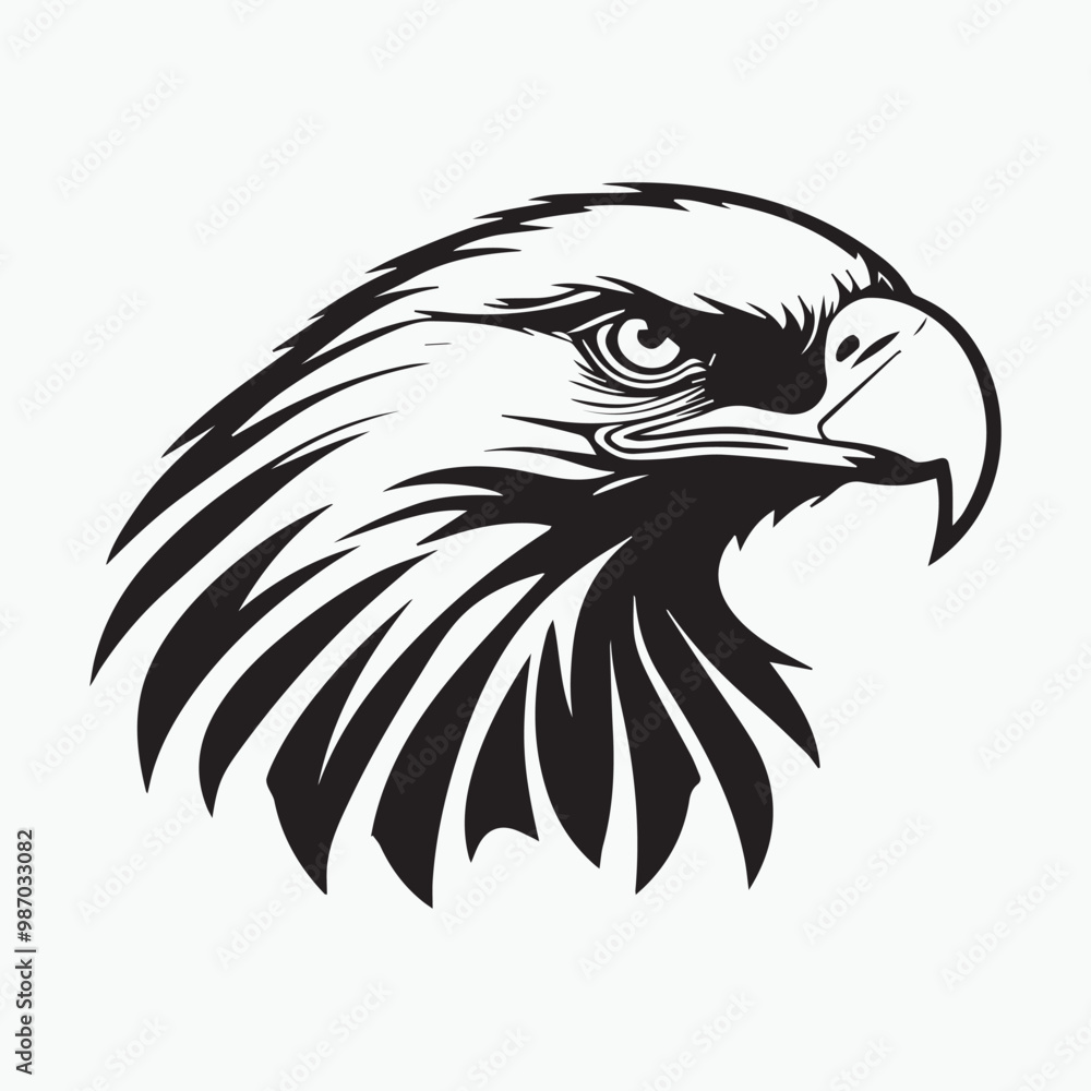 Obraz premium Black eagle head logo Vector Silhouette on white