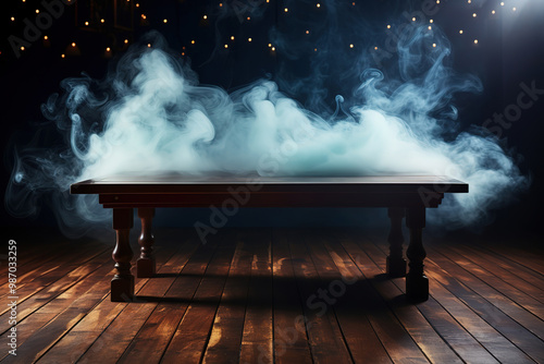 Attractive portrait of a black wooden surface with colorful smokes