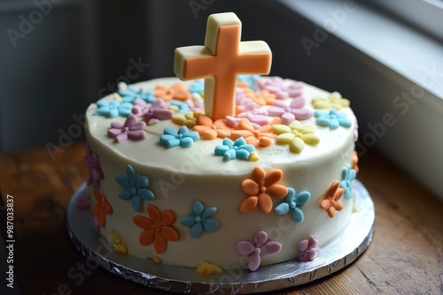 Christian Easter cake background , ai