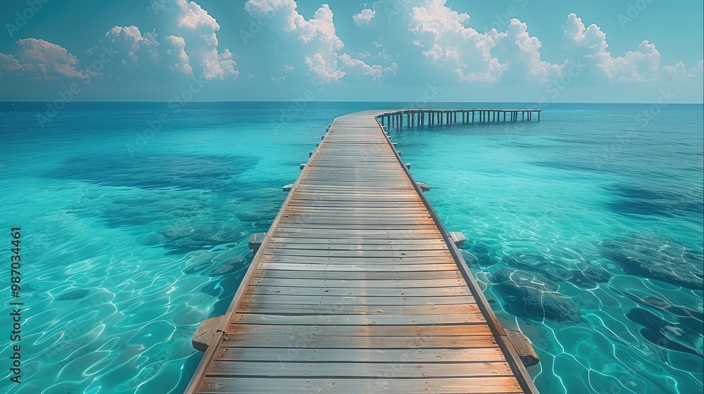 Fototapeta premium Long Wooden bridges in sea, beautiful.