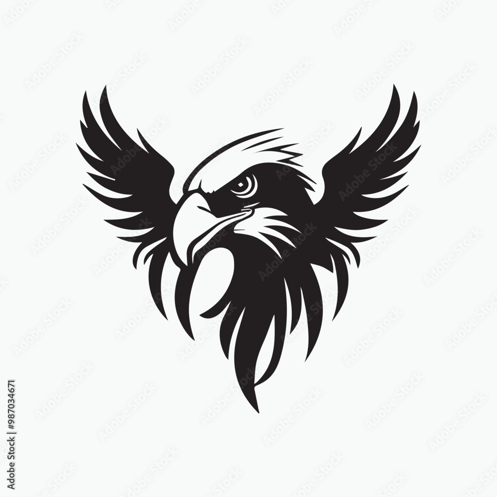 Fototapeta premium Black eagle head logo Vector Silhouette on white