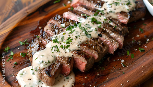 Steak with Bourbon Garlic Cream Sauce photo