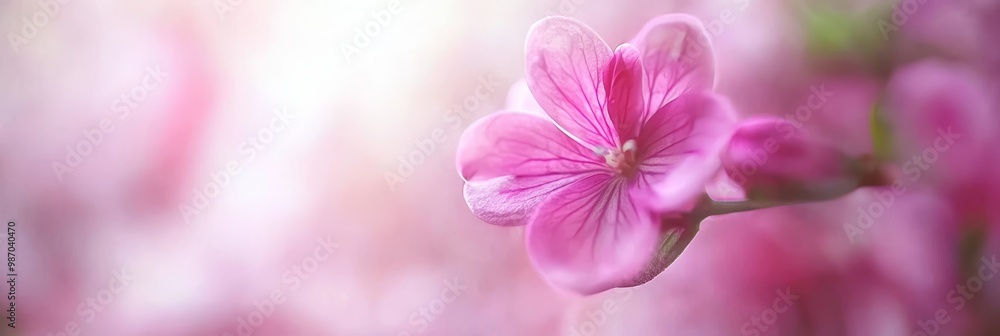 Obraz premium A close-up of a single pink flower against a blurred backdrop of pink blooms in the foreground and a softly blurred mass of pink flowers in the background