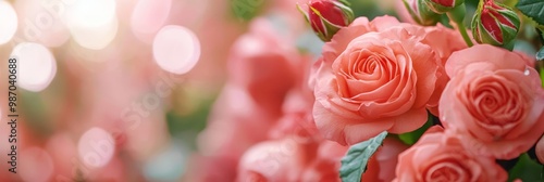  A tight shot of pink roses with green foliage against a sunlit backdrop, boasting a soft, blurred outline of sunlight in the background