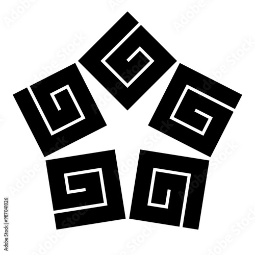 五つ変わり稲妻（いつつかわりいなずま）。雷文様から派生した日本の家紋のベクターアイコンイラスト。