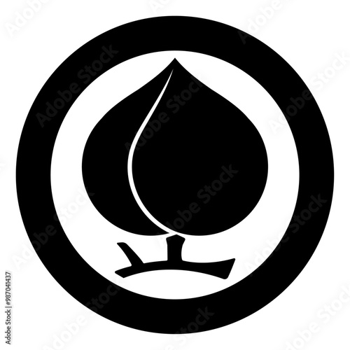 丸に一つ桃（まるにひとつもも）。日本の家紋のベクターアイコンイラスト。