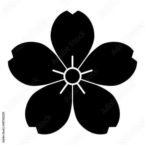 山桜（やまざくら）。桜の花を文様化した日本の家紋のベクターアイコンイラスト。