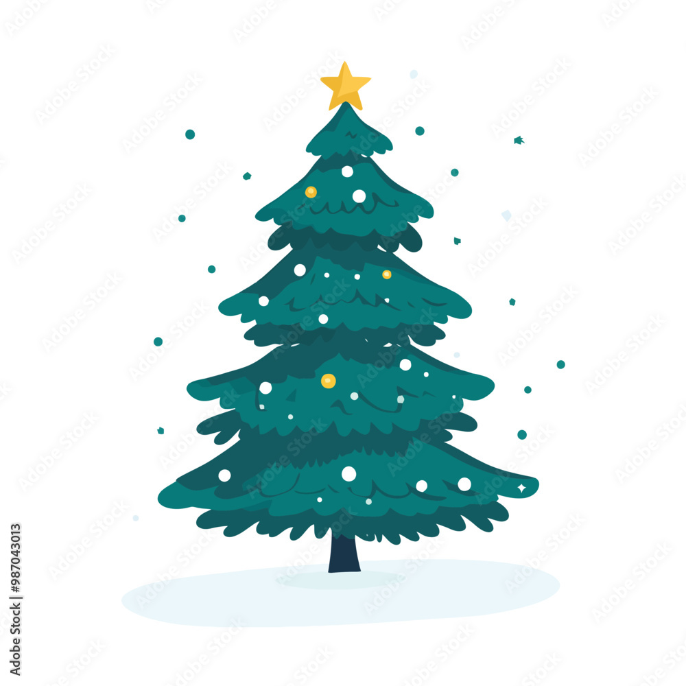 Fototapeta premium Flat 2d vector of christmas tree, winter, decorated, new year