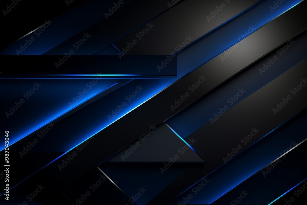 Abstract Blue and Black Geometric Background with Glossy Lines Abstract Blue and Black Geometric Background with Glossy Lines