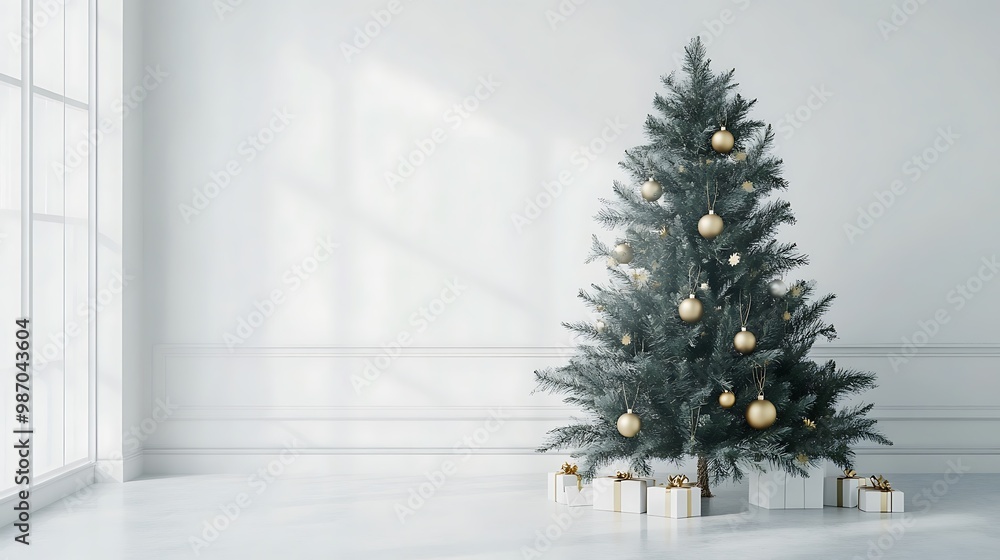 Minimalist Christmas Tree with Geometric Gold Ornaments Minimalist Christmas Tree with Geometric Gold Ornaments