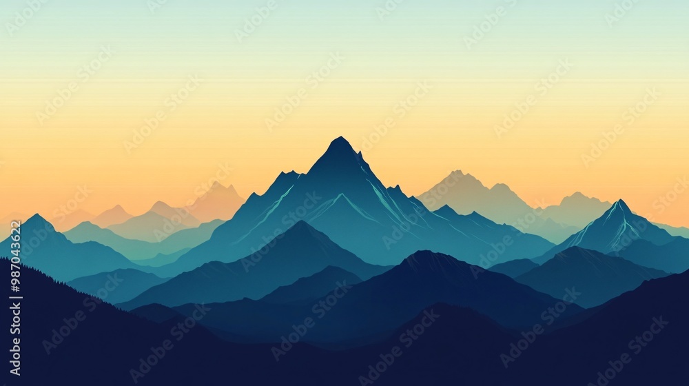 Obraz premium Mountain silhouette at sunset with calm colors