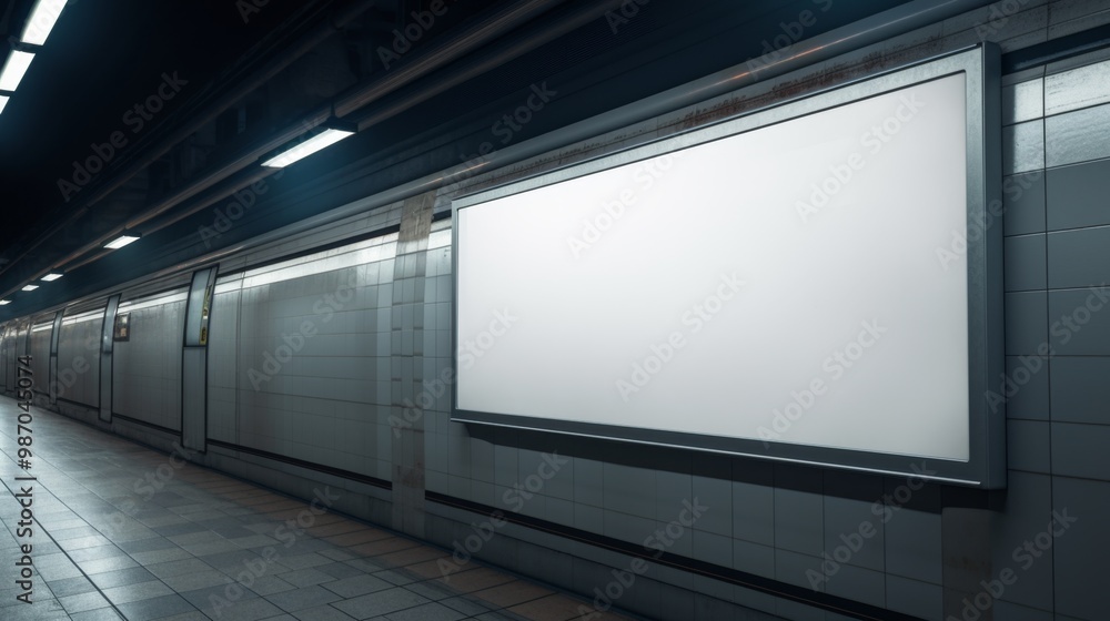 Empty Billboard in Subway Station at Night Empty Billboard in Subway Station at Night