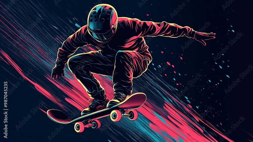 Obraz premium Skateboarder jumping with dynamic motion