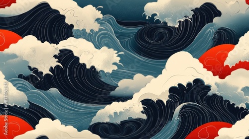 Japan wave oriental design seamless background illustration