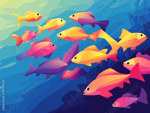 Colorful fish swimming in vibrant waters.