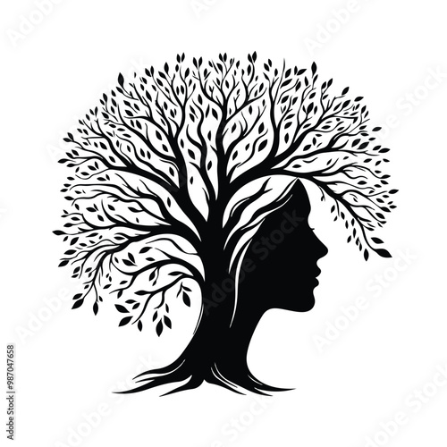 tree with female face silhouette vector design eps