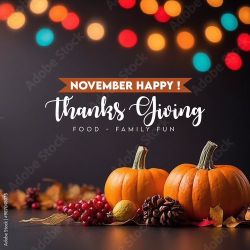Happy thanks giving day message November greeting social media post pumkin autumn leaves candles (14)