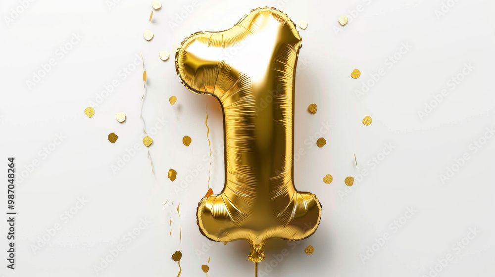 Naklejka premium Golden Number One Balloon on White Background