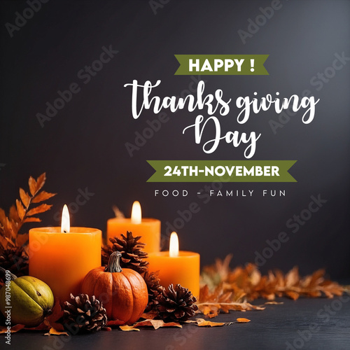 Happy thanks giving day message November greeting social media post pumkin autumn leaves candles (14)