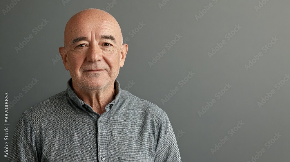 Confident elderly man in casual shirt against grey background Confident elderly man in casual shirt against grey background