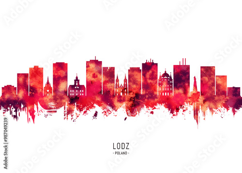 Lodz Poland Skyline Red