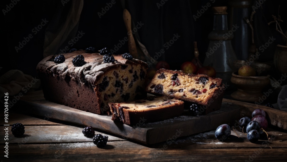 Chocolate fruit cake, with fruits and chocolate crumbs. Chocolate fruit cake, with fruits and chocolate crumbs.