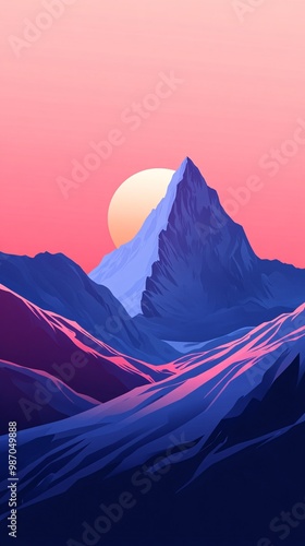 Mountain landscape at sunset, serene view. photo