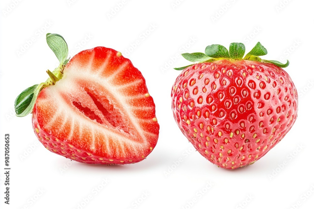 Strawberry isolated. Strawberry isolate. Whole, half, cut strawberry on white. Strawberry isolate. With clipping paths, ai Strawberry isolated. Strawberry isolate. Whole, half, cut strawberry on white. Strawberry isolate. With clipping paths, ai