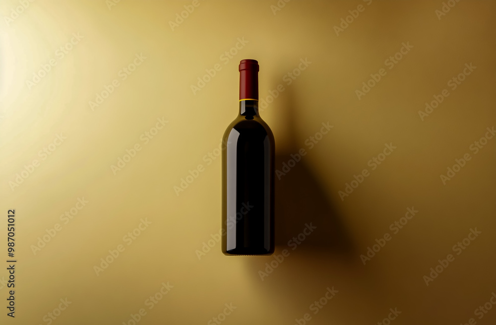 A bottle of red wine hanging on the wall, solid color background A bottle of red wine hanging on the wall, solid color background