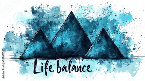 Abstract life balance watercolor art with pyramid design