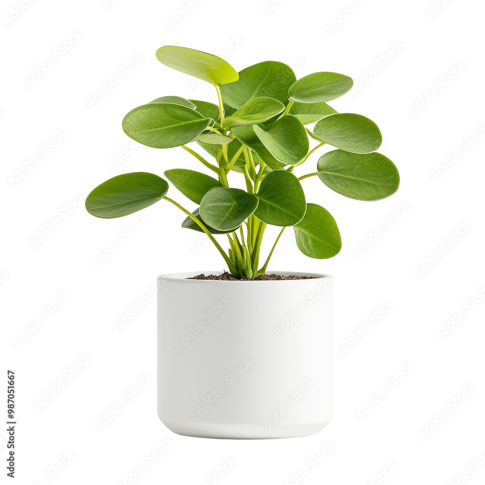 Pilea Peperomioides plant in a white pot Pilea Peperomioides plant in a white pot