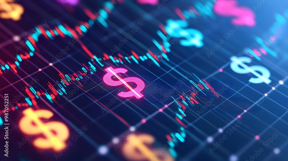 Abstract Financial Chart with Neon Dollar Signs Abstract Financial Chart with Neon Dollar Signs