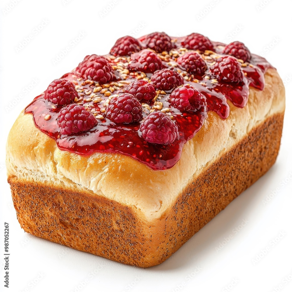 Bread with raspberry topping isolated on a white background, highlighting its vibrant color and texture. Bread with raspberry topping isolated on a white background, highlighting its vibrant color and texture.