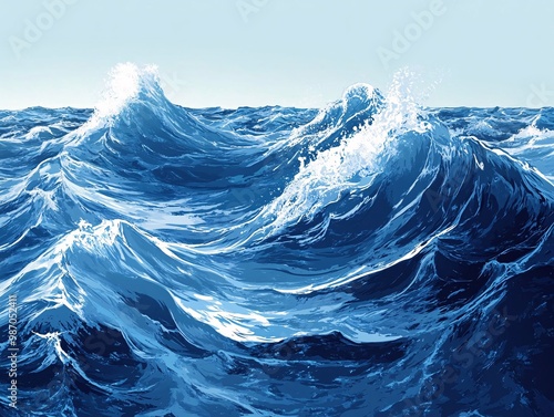 Ocean waves, blue water, white foam photo