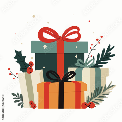 christmas gift boxes with snowflakes