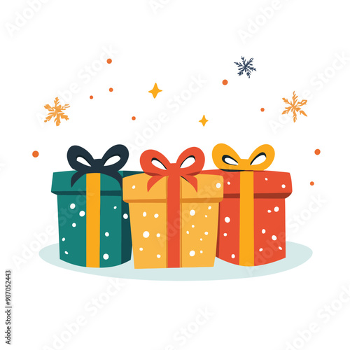christmas gift boxes with snowflakes