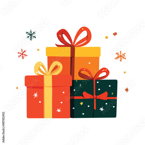 christmas gift boxes with snowflakes