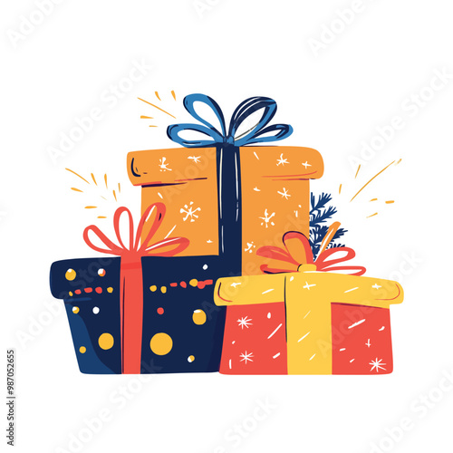 christmas gift boxes with snowflakes