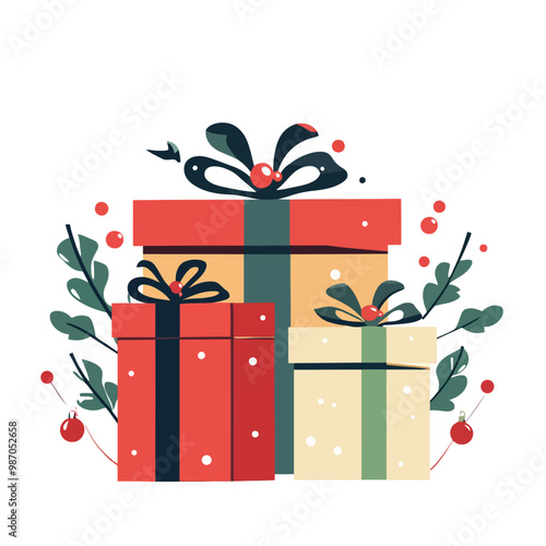 christmas gift boxes with snowflakes