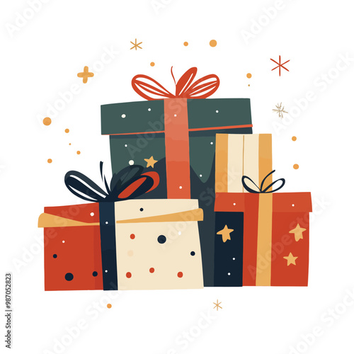 christmas gift boxes with snowflakes