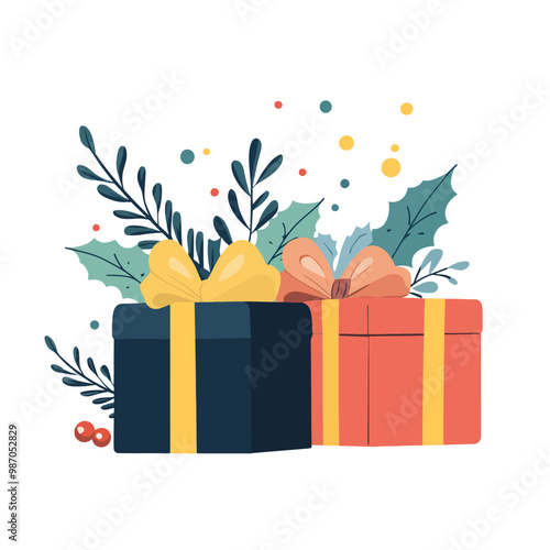 christmas gift boxes with snowflakes