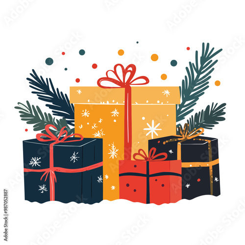 christmas gift boxes with snowflakes