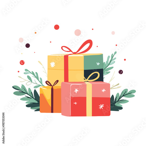 christmas gift boxes with snowflakes