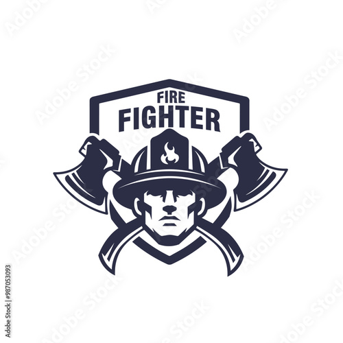 firefighters with axe and shield vector badge logo template