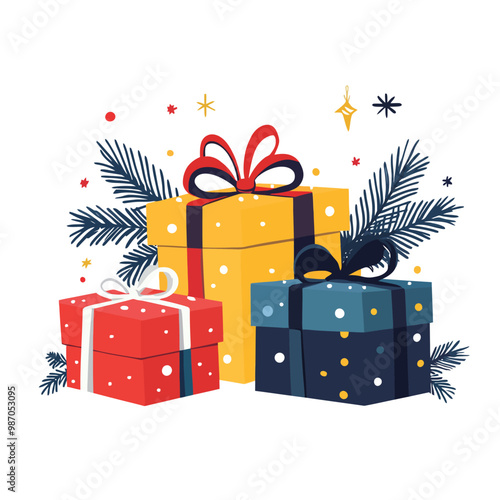 christmas gift boxes with snowflakes