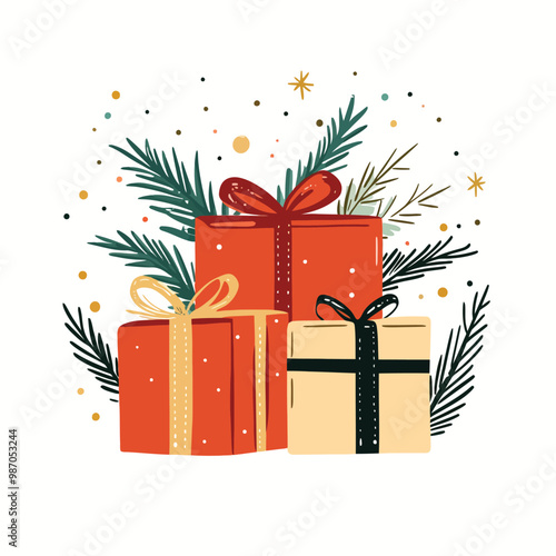 christmas gift boxes with snowflakes